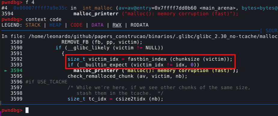 Linha de código da mensagem de erro