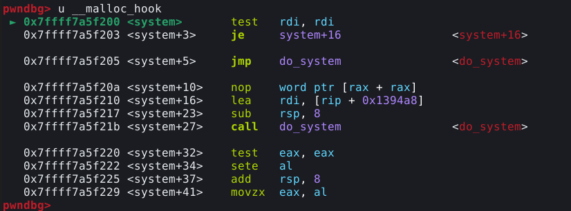 Malloc hook apontando para system()