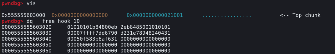 Free hook apontando para o shellcode