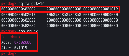 Endereço e tamanho do top chunk