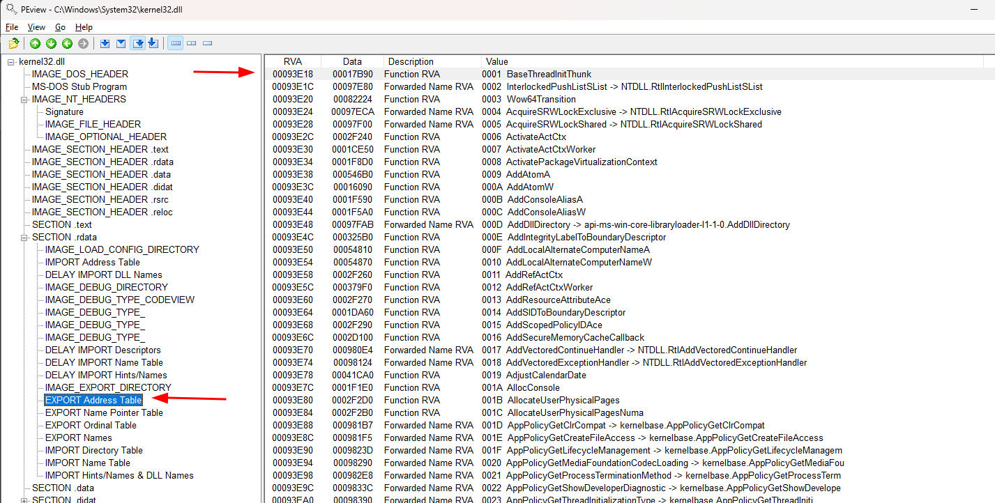 EXPORT Address Table