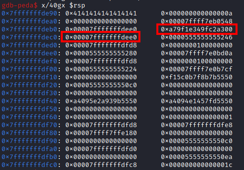 Valor do Canary na pilha seguido do RBP
